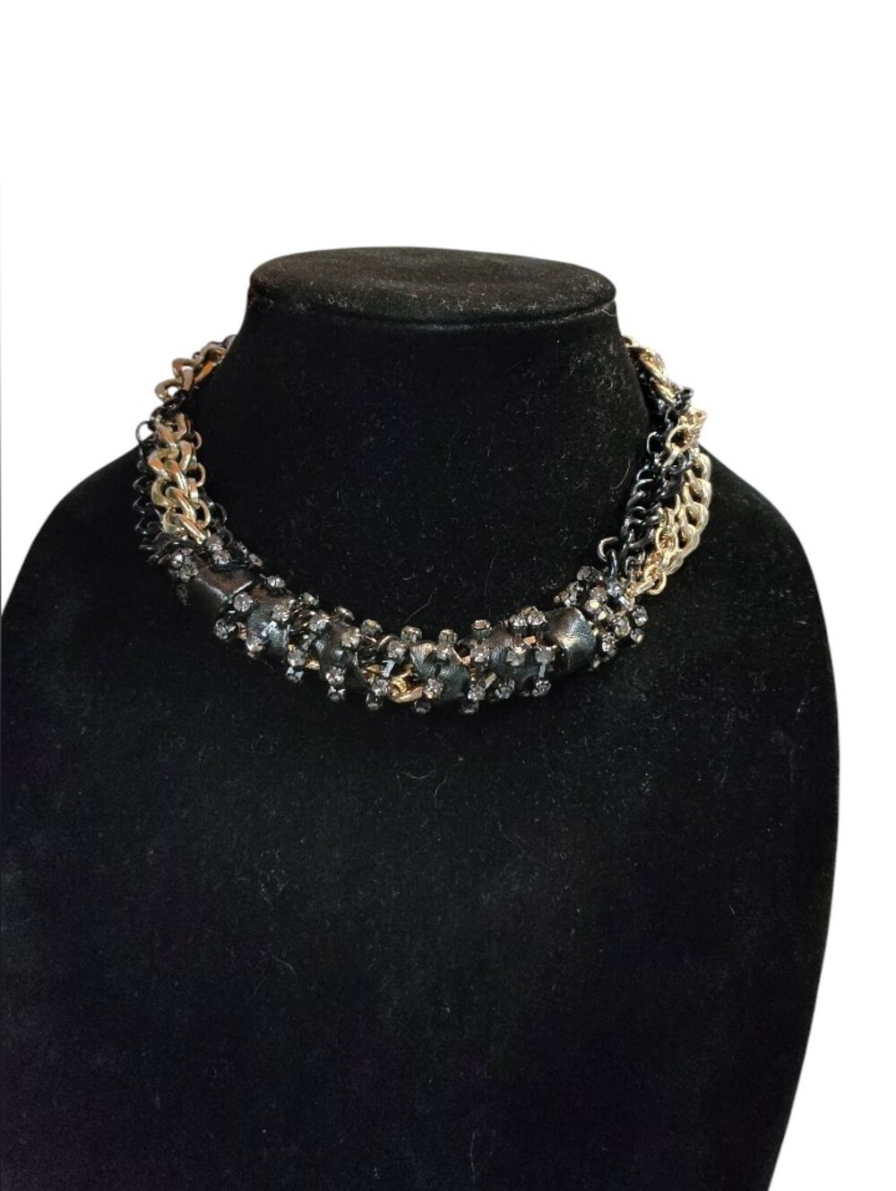 Steve Madden Statement Black and Gold Crystal Chain Necklace